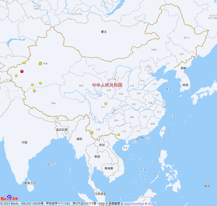 上周全国三级及以上地震活动分布图