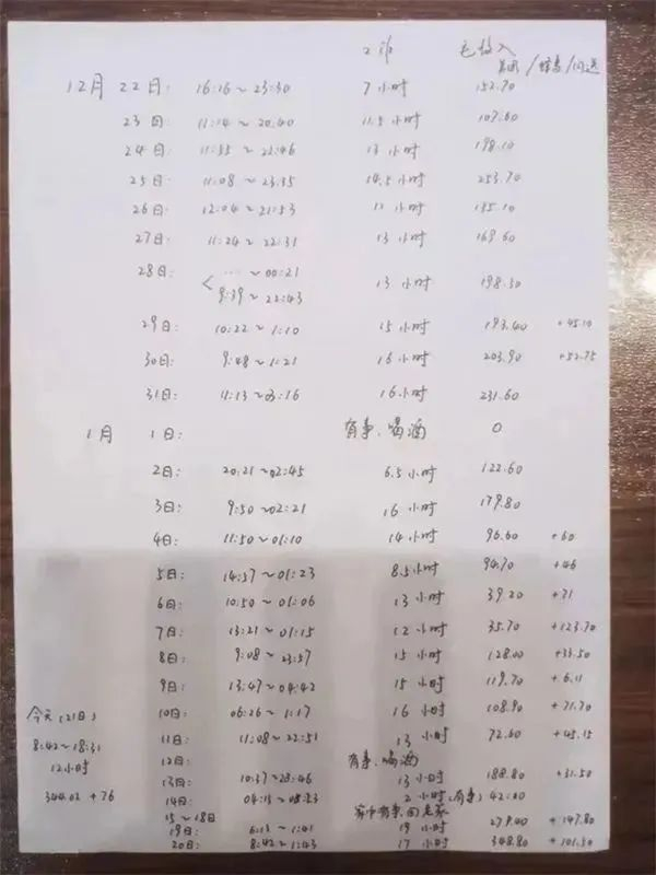 邢斌体验外卖员期间记录的账单