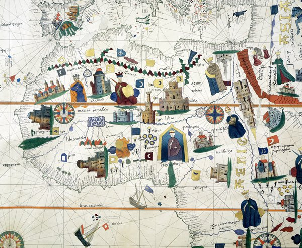 哥伦布的制图师胡安·德·拉·科萨（Juan de la Cosa）于16 世纪绘制的一张航海图，复原图。