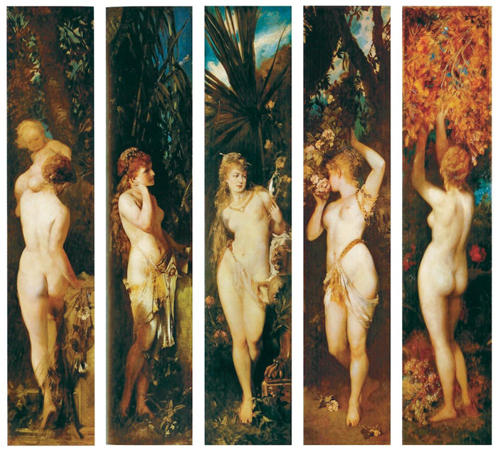 汉斯·马卡特 五感 布面油画 纵314厘米 各横70厘米 〔奥〕维也纳美景宫藏