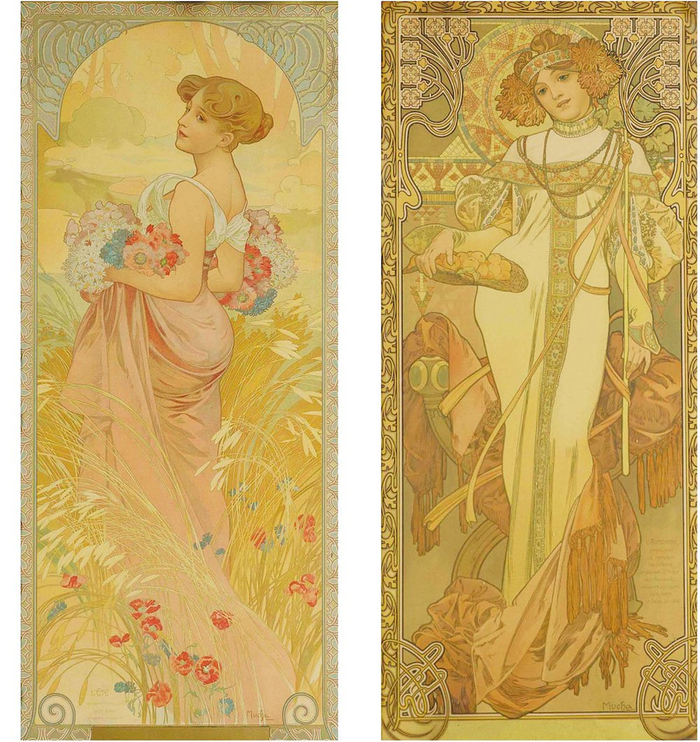 阿尔丰斯·慕夏 四季 四色石版画 纵70厘米 各横30厘米 〔捷〕慕夏基金会藏