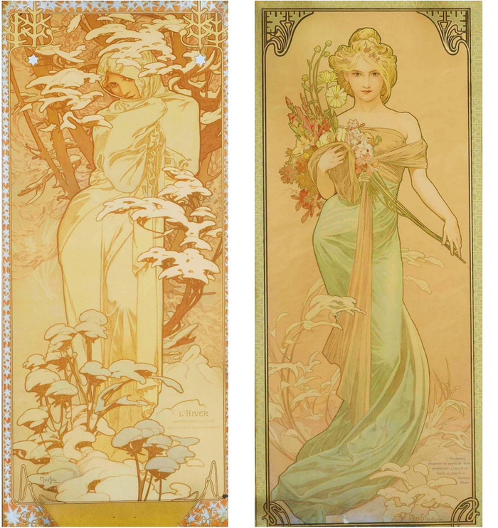 阿尔丰斯·慕夏 四季 四色石版画 纵70厘米 各横30厘米 〔捷〕慕夏基金会藏