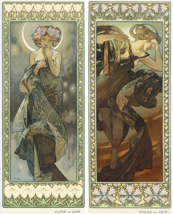 阿尔丰斯·慕夏 月亮与星辰  四色石版画 纵59厘米 各横23.5厘米 〔捷〕慕夏基金会藏