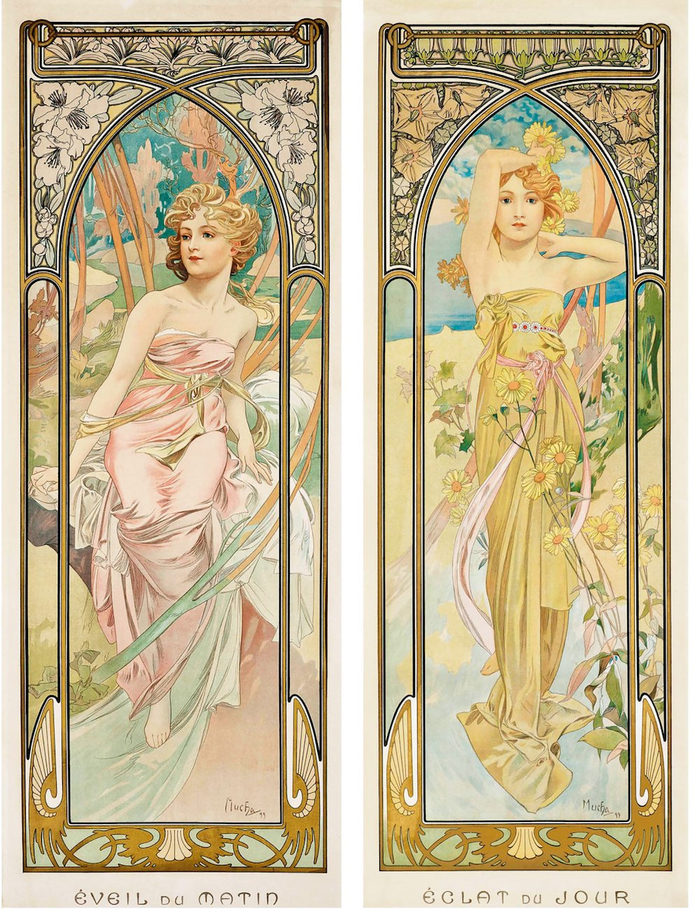 阿尔丰斯·慕夏 一日时序  四色石版画 纵110厘米 各横41厘米 〔捷〕慕夏基金会藏