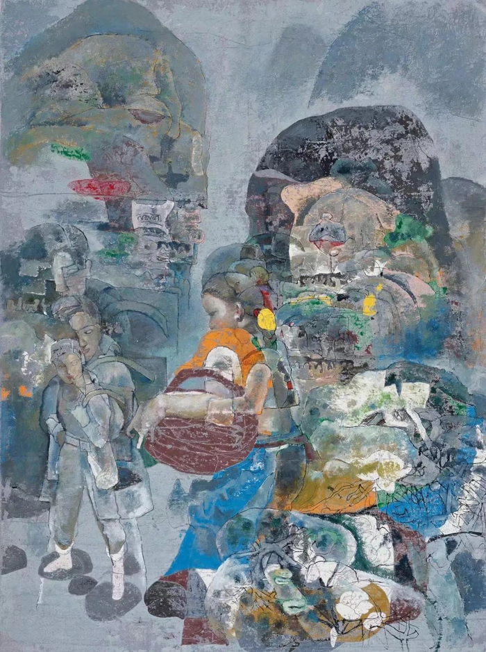 石虎 雨送图  179x133cm 重彩 2007年