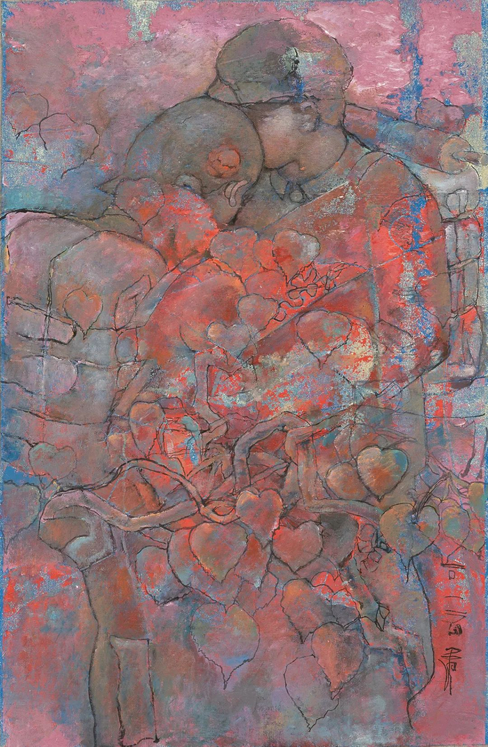 石虎 朱恋图 116x76cm  布本重彩 2011年