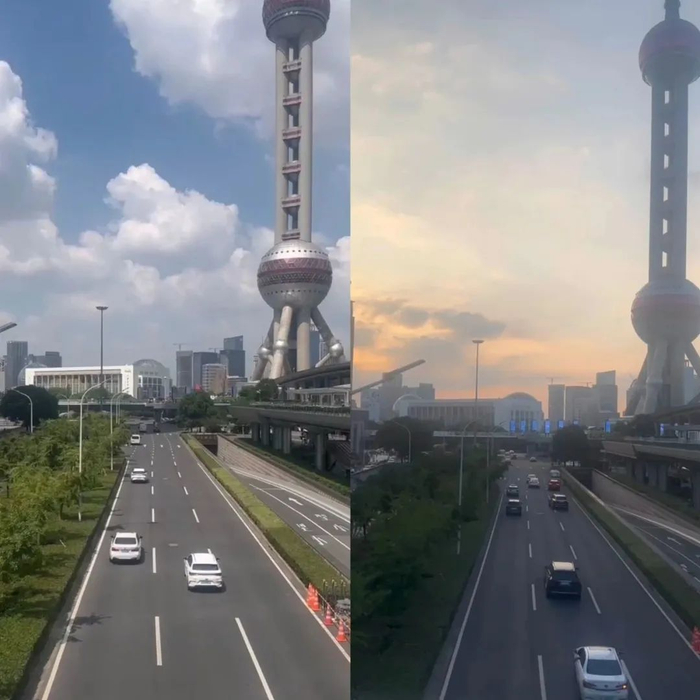 9月8日，网传图片拍摄地的车流量实况图，左图为上午10点-11点，右图为下午5点-6点。