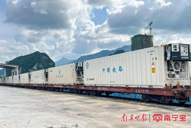 一列装满新鲜瓜果的中越跨境冷链集装箱到达凭祥铁路口岸 通讯员 任志伟 摄