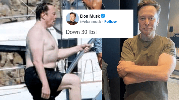 有网友把马斯克减肥前后的照片拼在一起