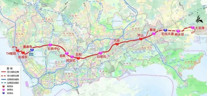 ▲深大城际铁路工程线路平面示意图（以实际建成为准）