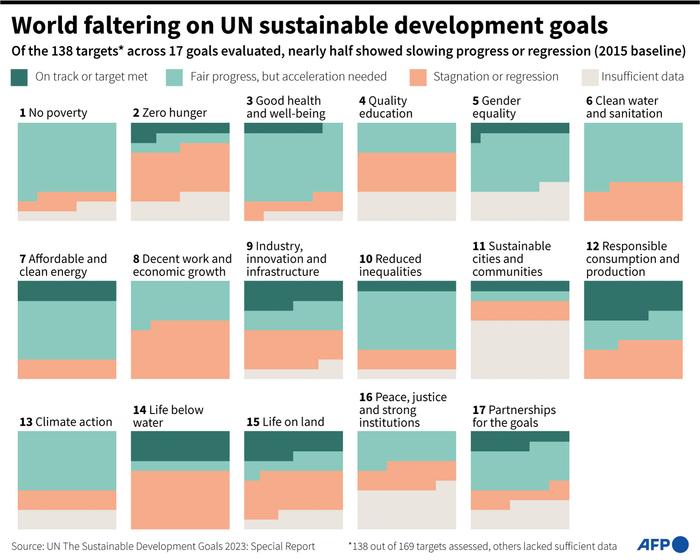 “世界在联合国可持续发展目标上步履蹒跚” 图自法新社