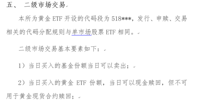 资料来源：《上海证券交易所黄金交易型开放式证券投资基金业务指南（2019年6月修订）》
