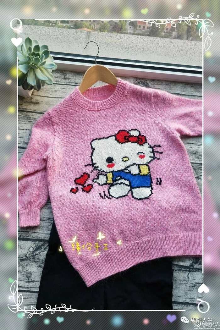 儿童款 | 可爱女童圆领套头猫卡通毛衣(附图解)