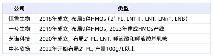 表丨中国部分布局 HMOs 的合成生物企业（来源：公开信息、DeepTech）