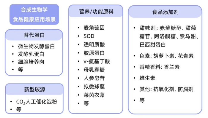 图丨合成生物学赋能食品应用领域（来源：公开信息、DeepTech）