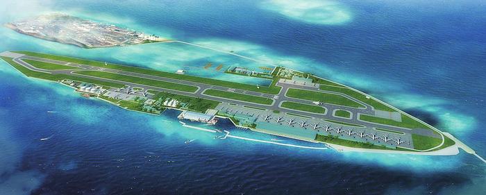 架翼展近80米的空客a380飞机在马尔代夫维拉纳国际机场新跑道平稳着陆