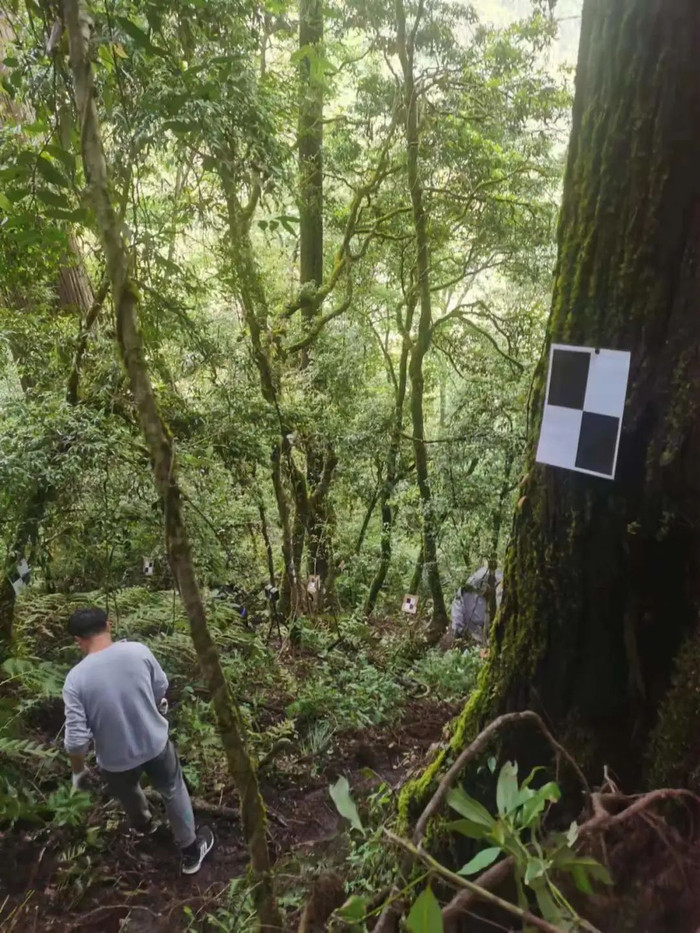 ▲科研团队成员在设立基站标靶。受访者供图