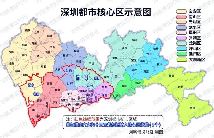 龙华,龙岗的坂田,吉华,布吉,南湾,这8个街道是新纳入深圳都市核心区的