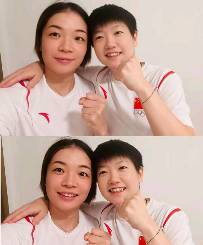 国羽运动员陈清晨@陈小白baobao 在社媒晒出和@孙颖莎 的合照