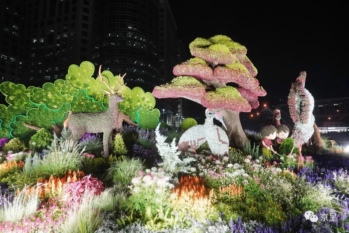 璀璨长安街沿线主题花坛成开启夜景模式