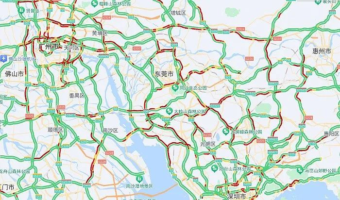 28日下午珠三角地区   图片来源：百度地图截图