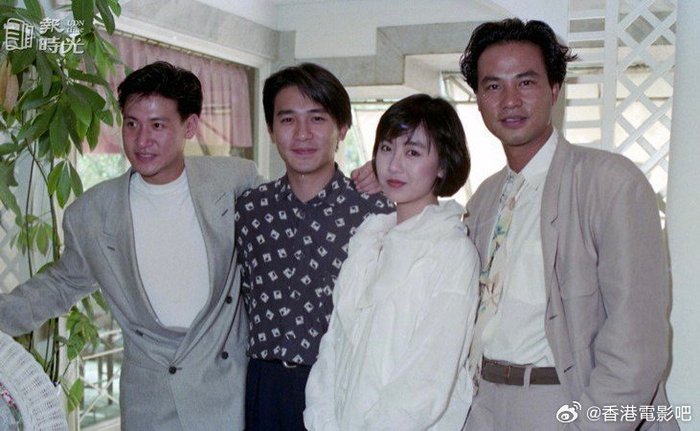 1990年,张学友,梁朝伟,袁洁莹,任达华到台湾宣传新片《喋血街头》