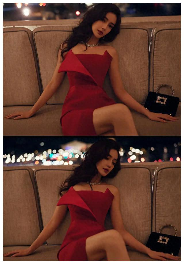 angelababy巴黎时装周亮相,惊艳红裙开衩成焦点