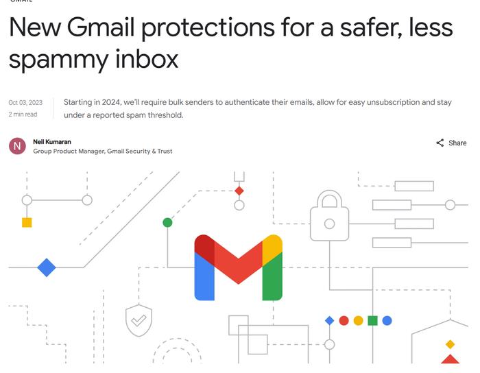 谷歌宣布将治理 Gmail 邮箱垃圾邮件，提供“一键取消订阅”按钮