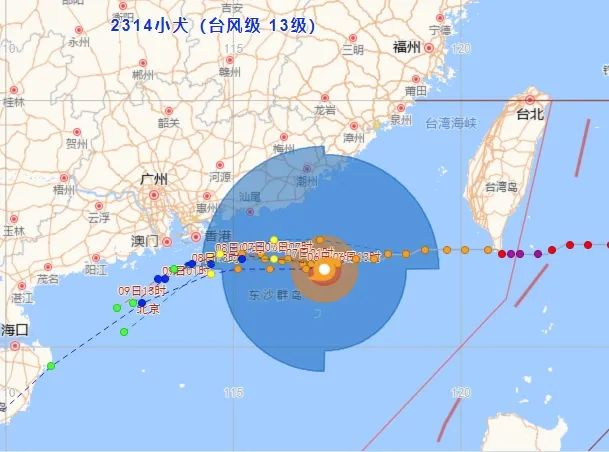 台风小犬已靠近广东省东部沿海江门台风预警信号生效