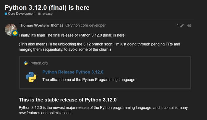 Python 3.12 版本正式推出：f-string解析改进，整体性能提升 5%__财经头条