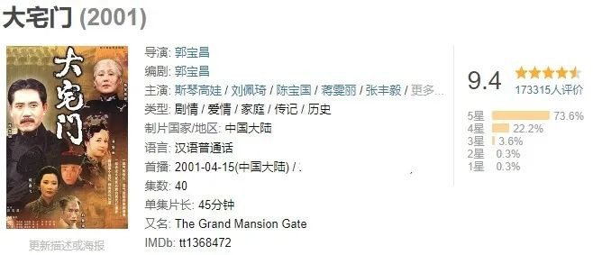 电视连续剧《大宅门》评分高达9.4。（资料图片）