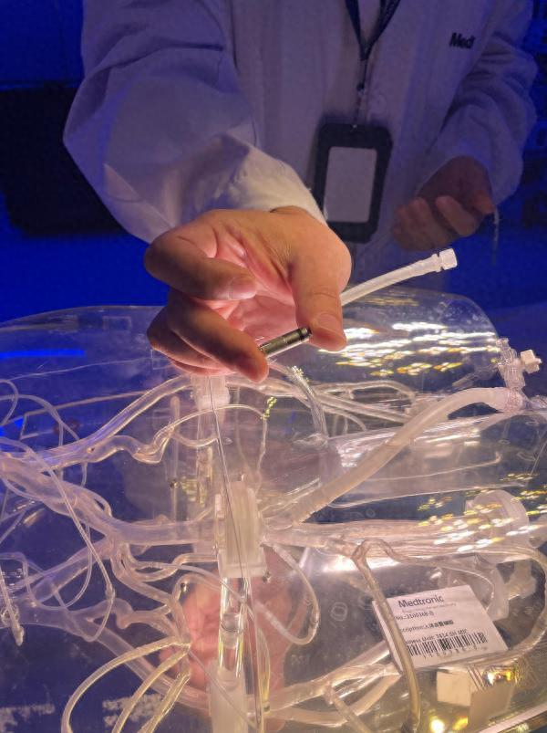 美敦力创新中心专家向记者展示Micra无导线心脏起搏器。澎湃新闻记者 季敬杰 摄