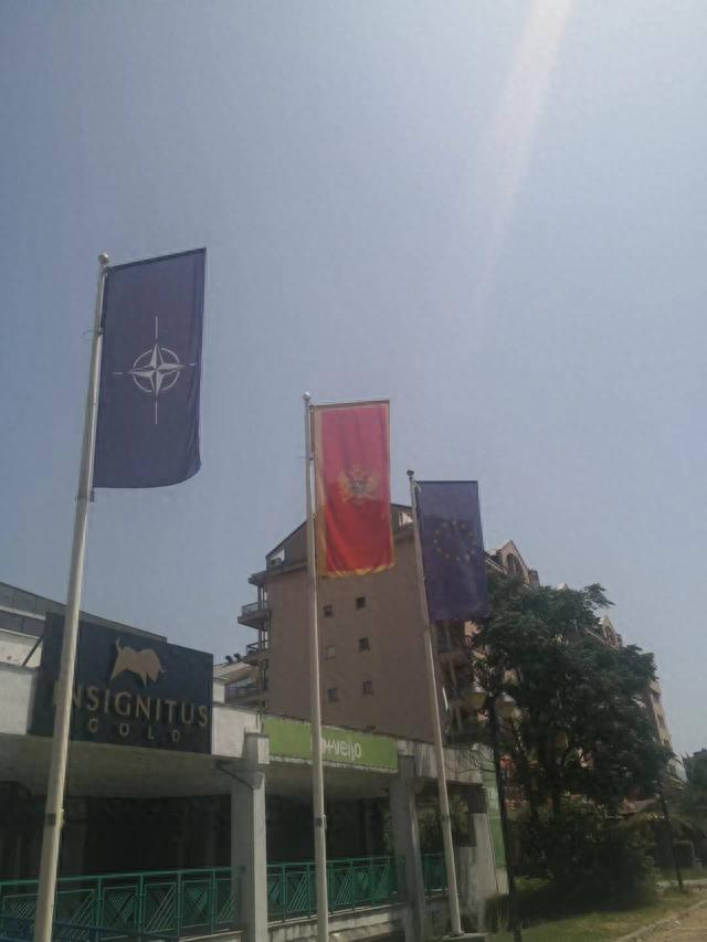 街头遍地的北约旗帜。本文图片除署名均为 澎湃新闻记者 汪伦宇 图