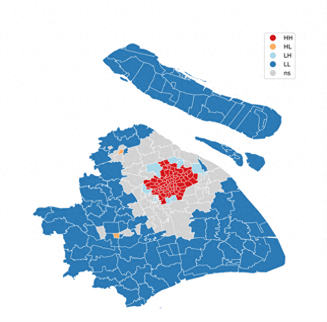 图3 上海人口密度的局部莫兰指数分类