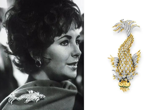 伊丽莎白·泰勒佩戴史隆伯杰设计的海豚胸针