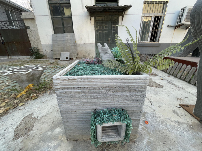 用混凝土3D打印技术制作的喵坞。新京报记者 吴婷婷 摄