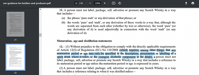 来源：The Scotch Whisky Regulations 2009