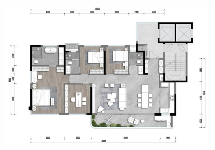 中建壹品·金沙公馆项目建面约170㎡户型示意图
