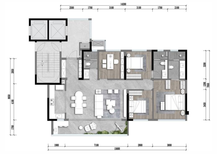 中建壹品·金沙公馆项目建面约143㎡户型示意图