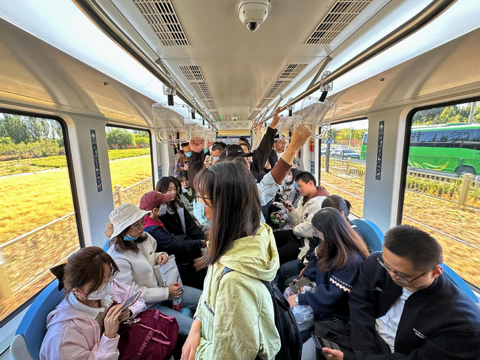 列车内满载率很高。新京报记者 王贵彬 摄