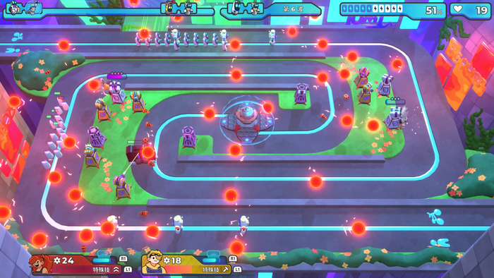 后期能麻痹玩家的电球弹幕，很难想象单人如何应对