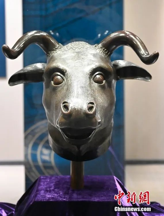 牛首在北京圆明园博物馆展出。中新社记者 赵文宇 摄