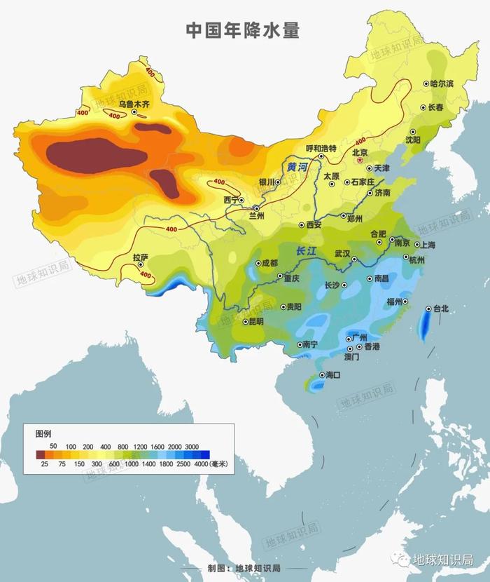 线以上▼是中国半湿润和半干旱的地区分界线400毫米等降水线显而易见