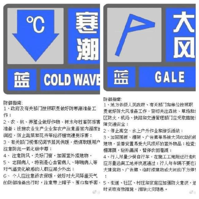 寒潮大风蓝色预警中雨后风大天更寒