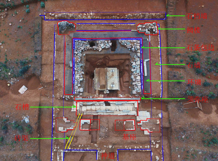 绍兴兰若寺南宋墓围墙、墓室、墓阙等遗迹（浙江省文物考古研究所罗汝鹏供图）
