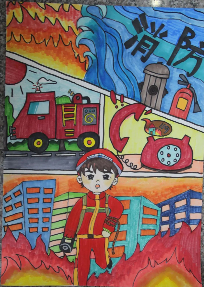 这些中小学生的消防画获奖啦!|消防员|小学|绘画_新浪新闻