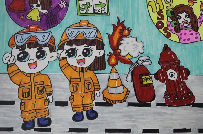这些中小学生的消防画获奖啦!|消防员|小学|绘画_新浪新闻