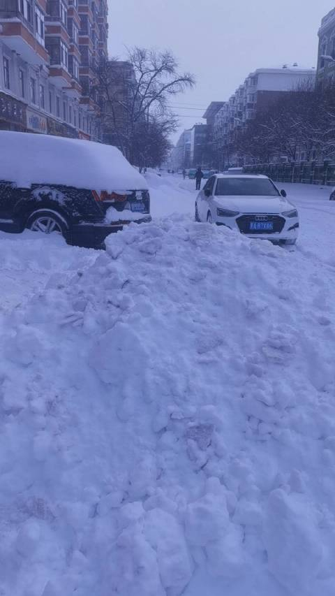 哈尔滨暴雪过后街上都是面包车大雪暴雪