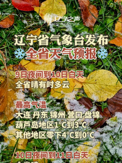 辽宁省气象台11月9日17时发布全省天气预报