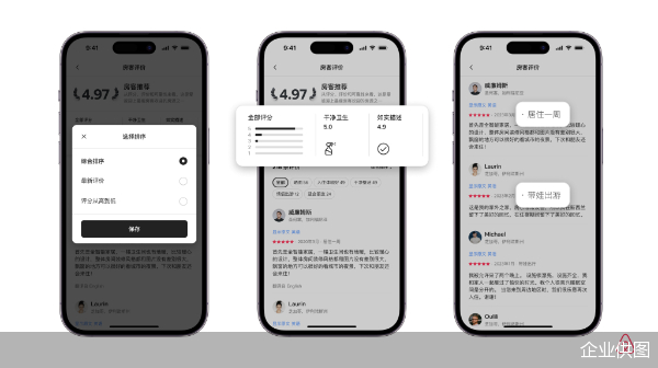 评价排序功能：房客可以根据评价日期或评分来对评价进行排序，轻松找到他们最感兴趣的信息。